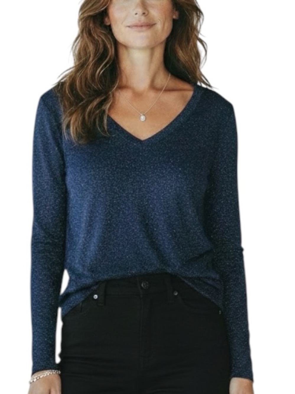 NWT WHITE HOUSE BLACK MARKET Blue Long Sleeve Sparkle Knit Top Size Medium